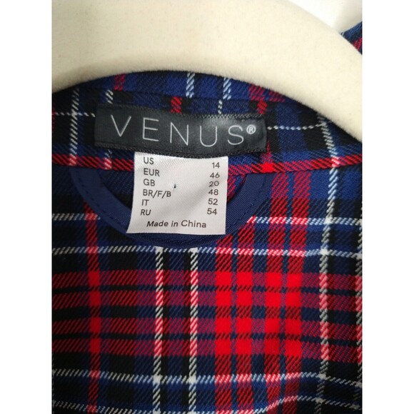 NWOT VENUS Red Blue Plaid Jacket Sz14 Button Closure Mid Length Academia Preppy - Picture 5 of 12